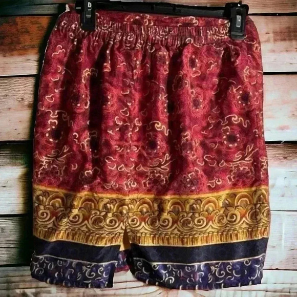 Studio Maroon Gold Navy Wraparound Skirt Women’s Med Boho Chic Statement Piece - Picture 3 of 4